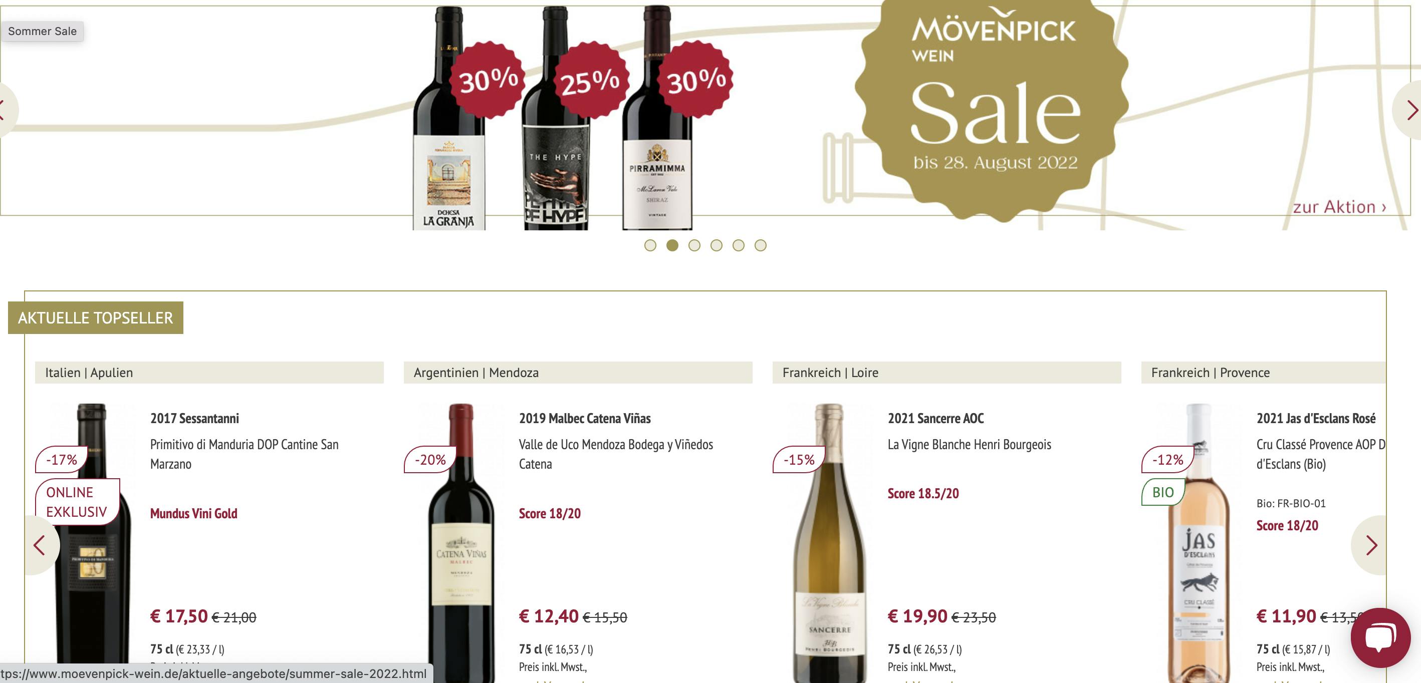 Sommer-Sale bei Mövenpick Wein - bis zu 40% reduziert